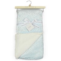 M15883: Baby Soft Foil Print Wrap with Sherpa Backing- Sky